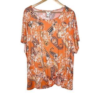 Ruby Rd Paisley Floral Asymmetrical Top Orange Womens Size 2X Tropical Vacation